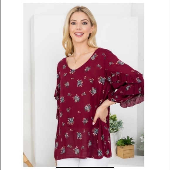 BURGUNDY FLORAL TOP - Picture 5 of 7